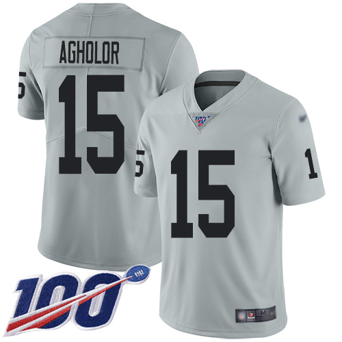 Nike Raiders #15 Nelson Agholor Silver Men's Stitched NFL Limited Inverted Legend 100th Season Jersey Nike Raiders #15 Nelson Agholor Silver Men's Stitched NFL Limited Inverted Legend 100th Season Jersey