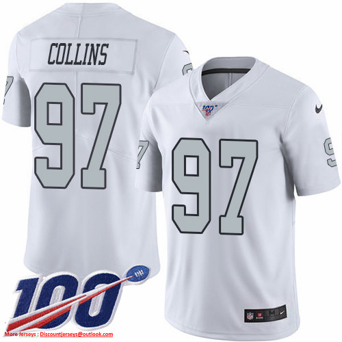 Nike Raiders #97 Maliek Collins White Men's Stitched NFL Limited Rush 100th Season Jersey Nike Raiders #97 Maliek Collins White Men's Stitched NFL Limited Rush 100th Season Jersey