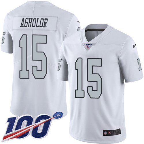 Nike Raiders #15 Nelson Agholor White Men's Stitched NFL Limited Rush 100th Season Jersey Nike Raiders #15 Nelson Agholor White Men's Stitched NFL Limited Rush 100th Season Jersey