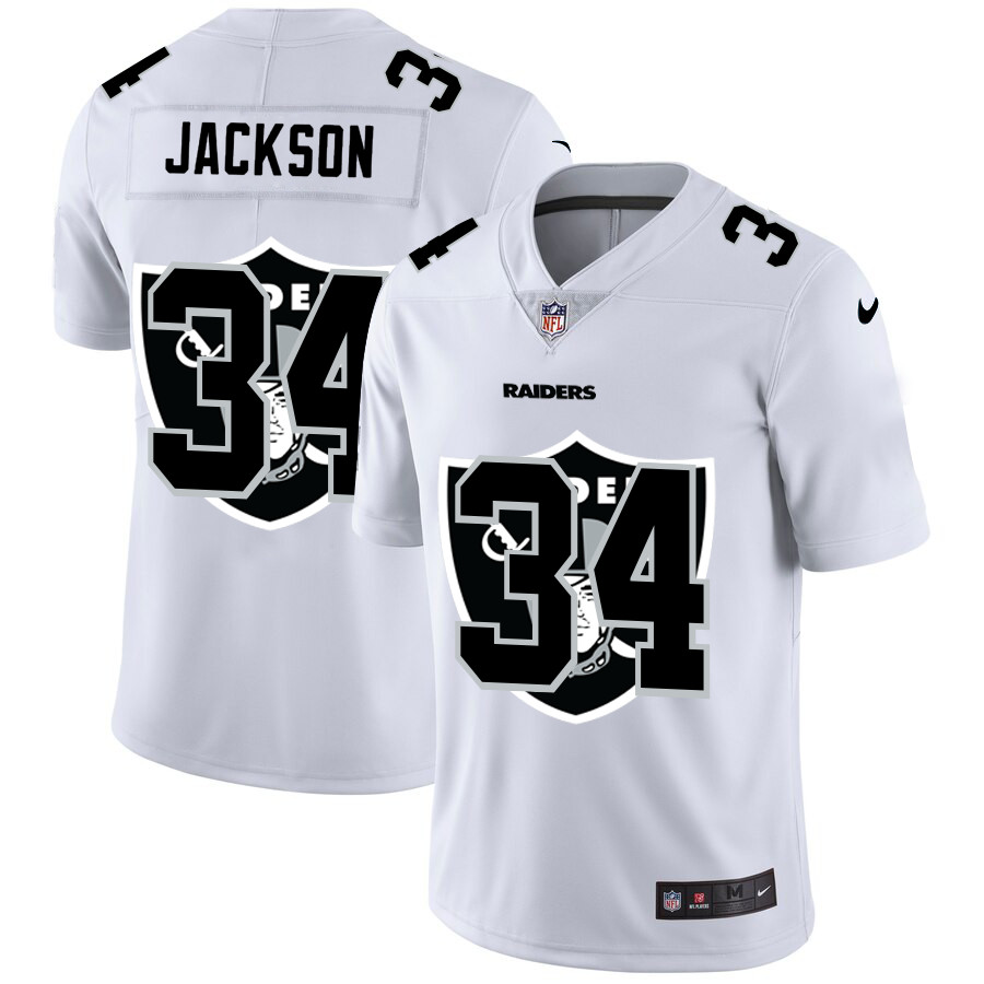 Las Vegas Raiders #34 Bo Jackson White Men's Nike Team Logo Dual Overlap Limited NFL Jersey Las Vegas Raiders #34 Bo Jackson White Men's Nike Team Logo Dual Overlap Limited NFL Jersey