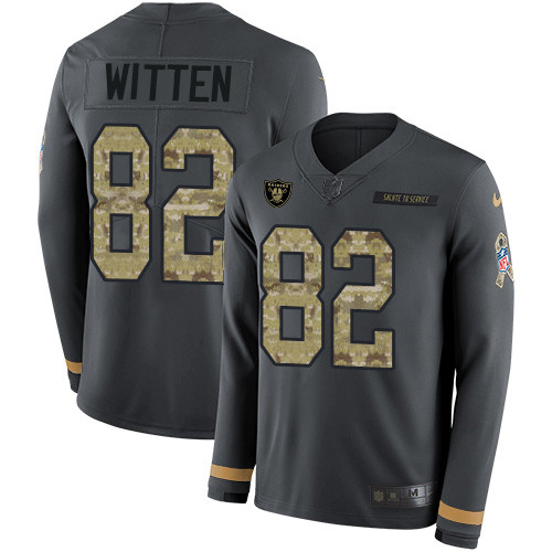 Nike Raiders #82 Jason Witten Anthracite Salute to Service Men's Stitched NFL Limited Therma Long Sleeve Jersey Nike Raiders #82 Jason Witten Anthracite Salute to Service Men's Stitched NFL Limited Therma Long Sleeve Jersey
