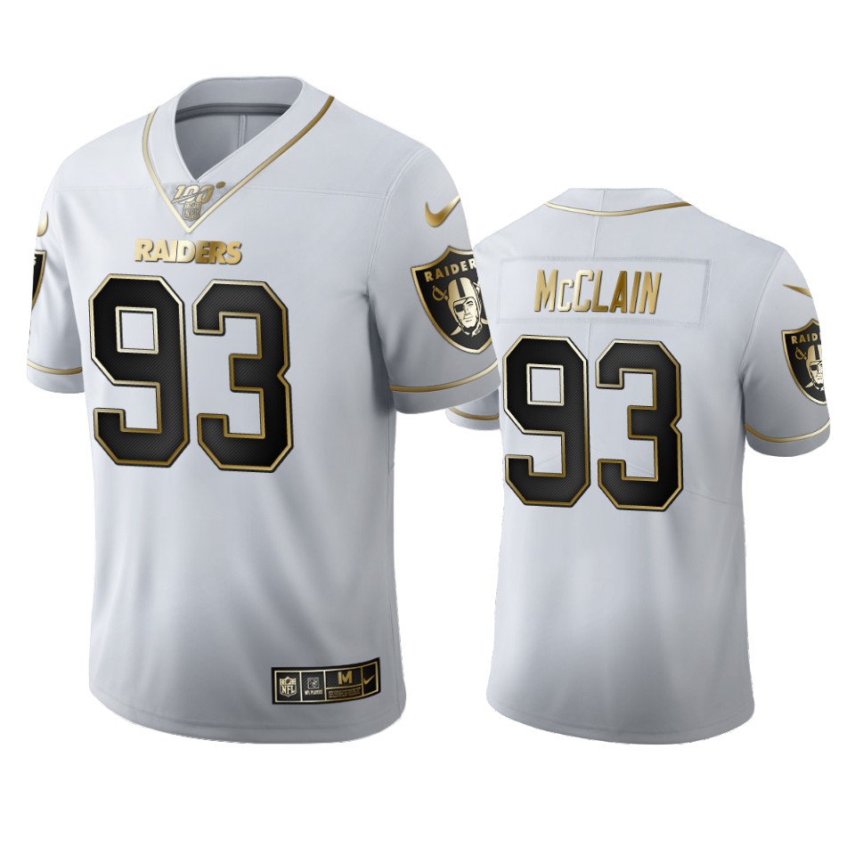 Las Vegas Raiders #93 Terrell Mcclain Men's Nike White Golden Edition Vapor Limited NFL 100 Jersey Las Vegas Raiders #93 Terrell Mcclain Men's Nike White Golden Edition Vapor Limited NFL 100 Jersey