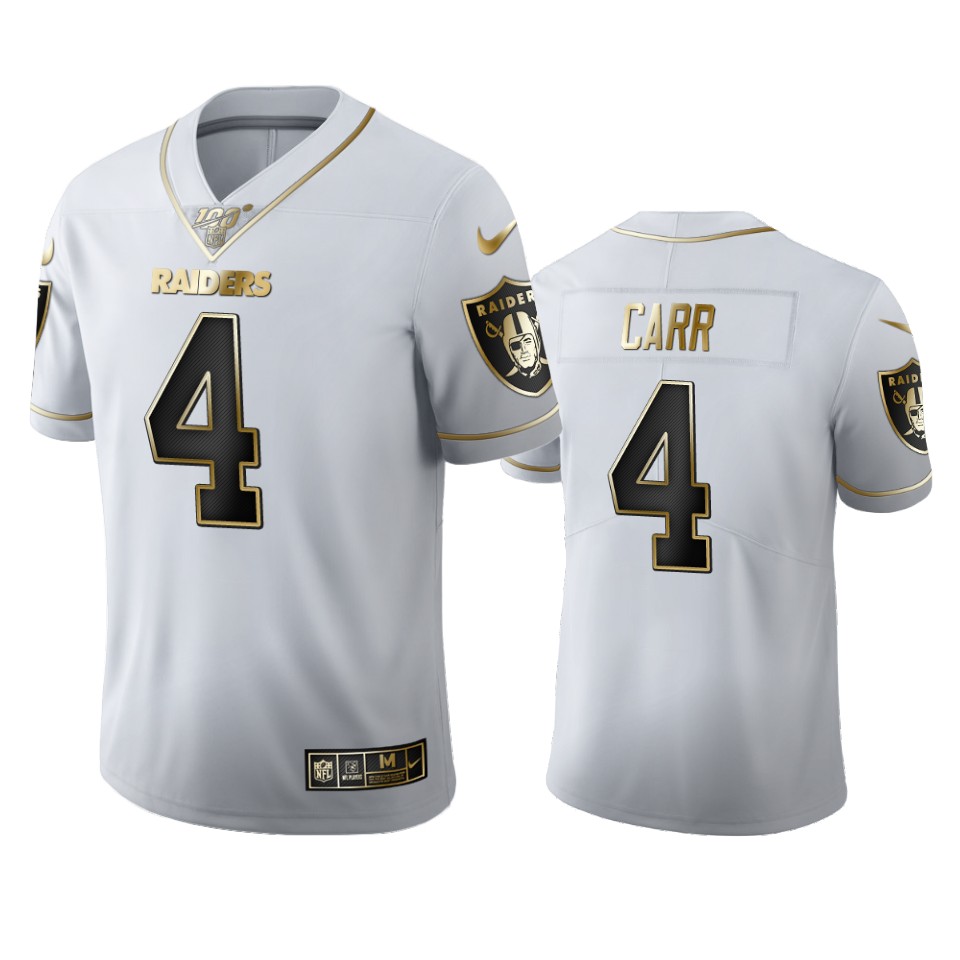 Las Vegas Raiders #4 Derek Carr Men's Nike White Golden Edition Vapor Limited NFL 100 Jersey Las Vegas Raiders #4 Derek Carr Men's Nike White Golden Edition Vapor Limited NFL 100 Jersey
