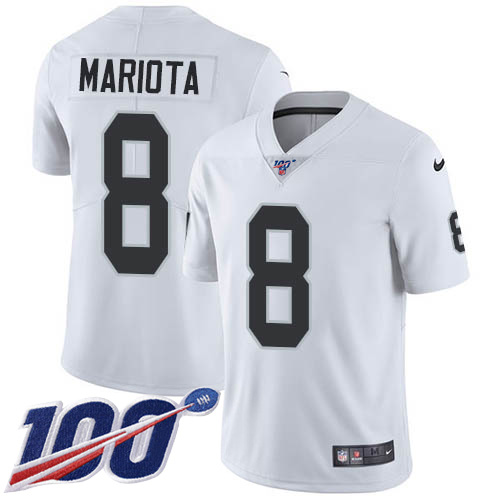 Nike Raiders #8 Marcus Mariota White Men's Stitched NFL 100th Season Vapor Untouchable Limited Jersey Nike Raiders #8 Marcus Mariota White Men's Stitched NFL 100th Season Vapor Untouchable Limited Jersey
