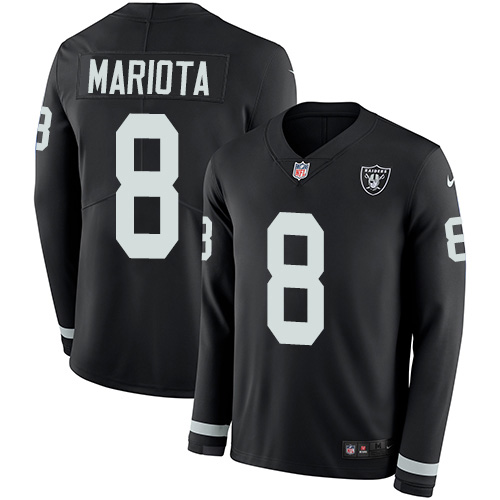 Nike Raiders #8 Marcus Mariota Black Team Color Men's Stitched NFL Limited Therma Long Sleeve Jersey Nike Raiders #8 Marcus Mariota Black Team Color Men's Stitched NFL Limited Therma Long Sleeve Jersey