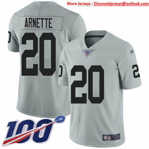 Nike Raiders #20 Damon Arnette Silver Men's Stitched NFL Limited Inverted Legend 100th Season Jersey Nike Raiders #20 Damon Arnette Silver Men's Stitched NFL Limited Inverted Legend 100th Season Jersey