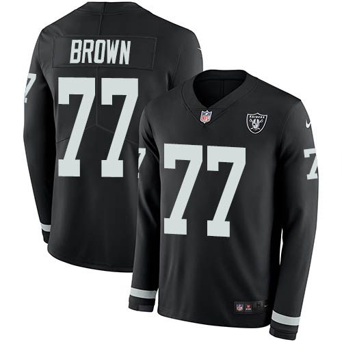 Nike Raiders #77 Trent Brown Black Team Color Men's Stitched NFL Limited Therma Long Sleeve Jersey Nike Raiders #77 Trent Brown Black Team Color Men's Stitched NFL Limited Therma Long Sleeve Jersey