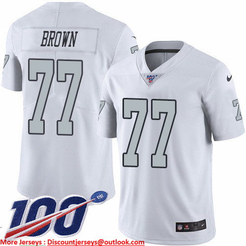 Nike Raiders #77 Trent Brown White Men's Stitched NFL Limited Rush 100th Season Jersey Nike Raiders #77 Trent Brown White Men's Stitched NFL Limited Rush 100th Season Jersey
