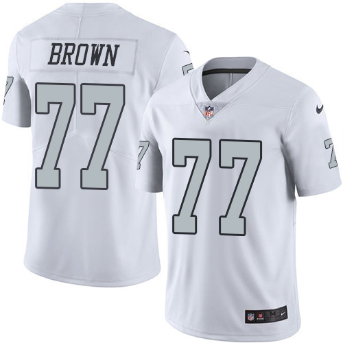 Nike Raiders #77 Trent Brown White Men's Stitched NFL Limited Rush Jersey Nike Raiders #77 Trent Brown White Men's Stitched NFL Limited Rush Jersey