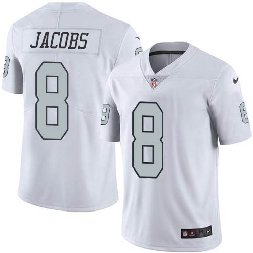 Nike Raiders #8 Josh Jacobs White Men's Stitched NFL Limited Rush Jersey Nike Raiders #8 Josh Jacobs White Men's Stitched NFL Limited Rush Jersey