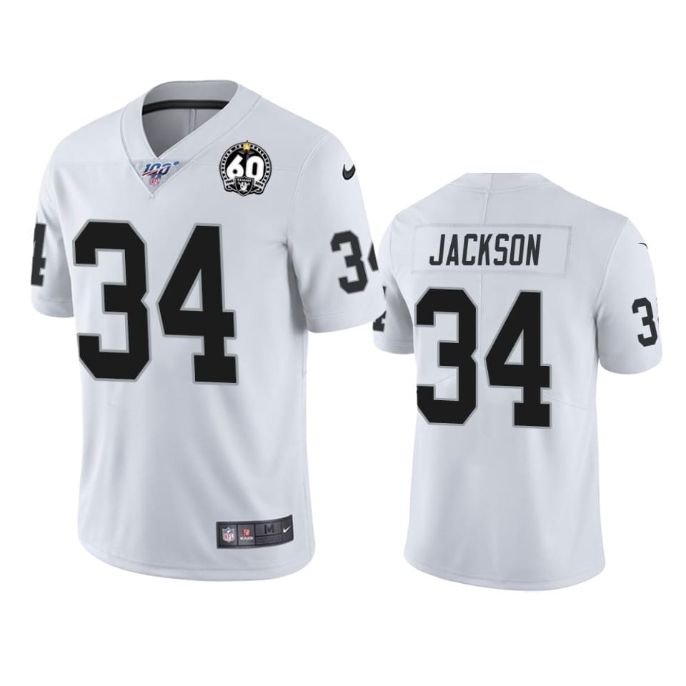Raiders 34 Bo Jackson White 100th And 60th Anniversary Vapor Untouchable Limited Jersey Raiders 34 Bo Jackson White 100th And 60th Anniversary Vapor Untouchable Limited Jersey