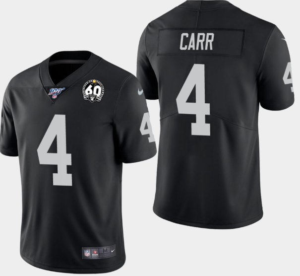 Men's Oakland Raiders #4 Derek Carr 100th and 60th Anniversary Vapor Limited Jersey - Black Men's Oakland Raiders #4 Derek Carr 100th and 60th Anniversary Vapor Limited Jersey - Black