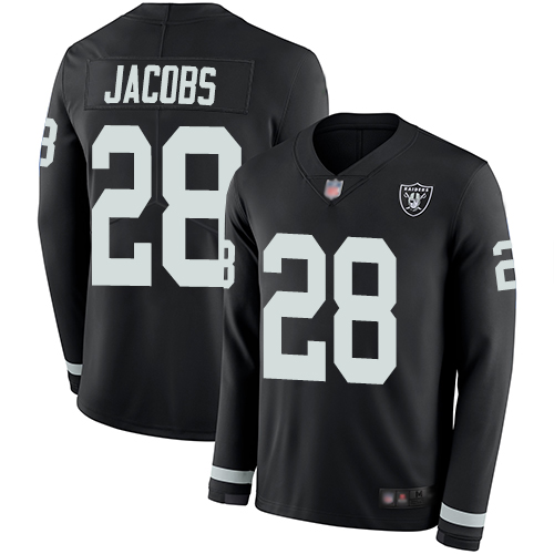 Raiders #28 Josh Jacobs Black Team Color Men's Stitched Football Limited Therma Long Sleeve Jersey Raiders #28 Josh Jacobs Black Team Color Men's Stitched Football Limited Therma Long Sleeve Jersey