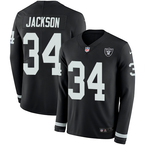 Nike Raiders #34 Bo Jackson Black Team Color Men's Stitched NFL Limited Therma Long Sleeve Jersey Nike Raiders #34 Bo Jackson Black Team Color Men's Stitched NFL Limited Therma Long Sleeve Jersey