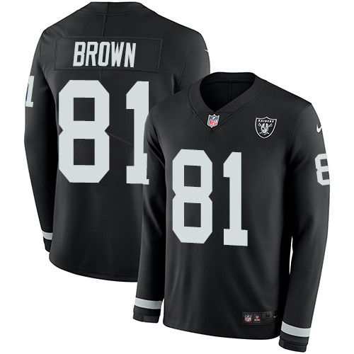 Nike Raiders #81 Tim Brown Black Team Color Men's Stitched NFL Limited Therma Long Sleeve Jersey Nike Raiders #81 Tim Brown Black Team Color Men's Stitched NFL Limited Therma Long Sleeve Jersey