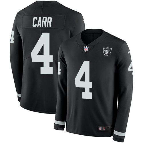 Nike Raiders #4 Derek Carr Black Team Color Men's Stitched NFL Limited Therma Long Sleeve Jersey Nike Raiders #4 Derek Carr Black Team Color Men's Stitched NFL Limited Therma Long Sleeve Jersey