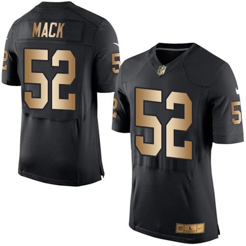 Nike Raiders #52 Khalil Mack Black Team Color Men's Stitched NFL New Elite Gold Jersey Nike Raiders #52 Khalil Mack Black Team Color Men's Stitched NFL New Elite Gold Jersey