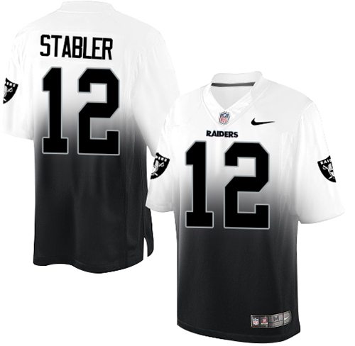 Nike Raiders #12 Kenny Stabler White Black Men's Stitched NFL Elite Fadeaway Fashion Jersey Nike Raiders #12 Kenny Stabler White Black Men's Stitched NFL Elite Fadeaway Fashion Jersey