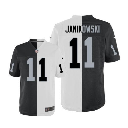 Nike Raiders #11 Sebastian Janikowski White Black Men's Stitched NFL Elite Split Jersey Nike Raiders #11 Sebastian Janikowski White Black Men's Stitched NFL Elite Split Jersey