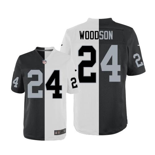 Nike Raiders #24 Charles Woodson White Black Men's Stitched NFL Elite Split Jersey Nike Raiders #24 Charles Woodson White Black Men's Stitched NFL Elite Split Jersey