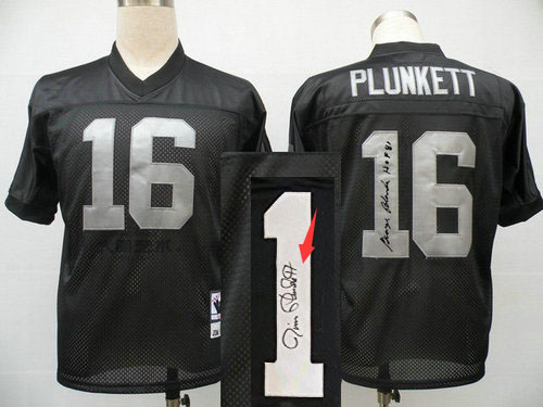 Oakland Raiders #16 Jim Plunkett Black Throwback Jersey(Signed Elite)