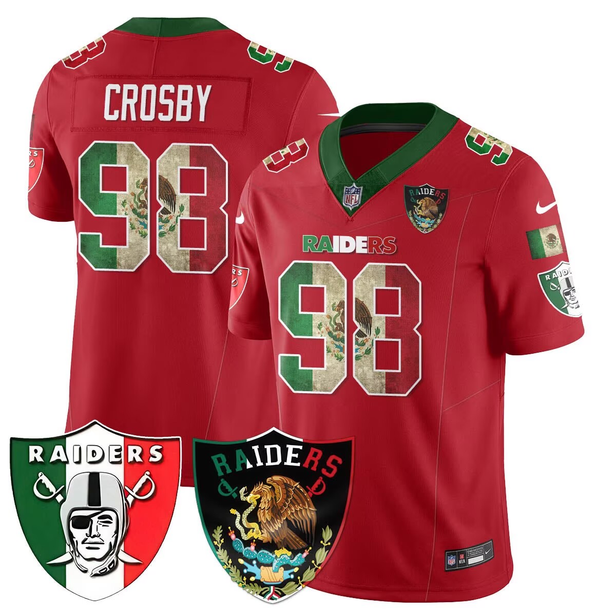 Men's Las Vegas Raiders #98 Maxx Crosby Red Mexico F.U.S.E. Vapor Stitched Football Jersey