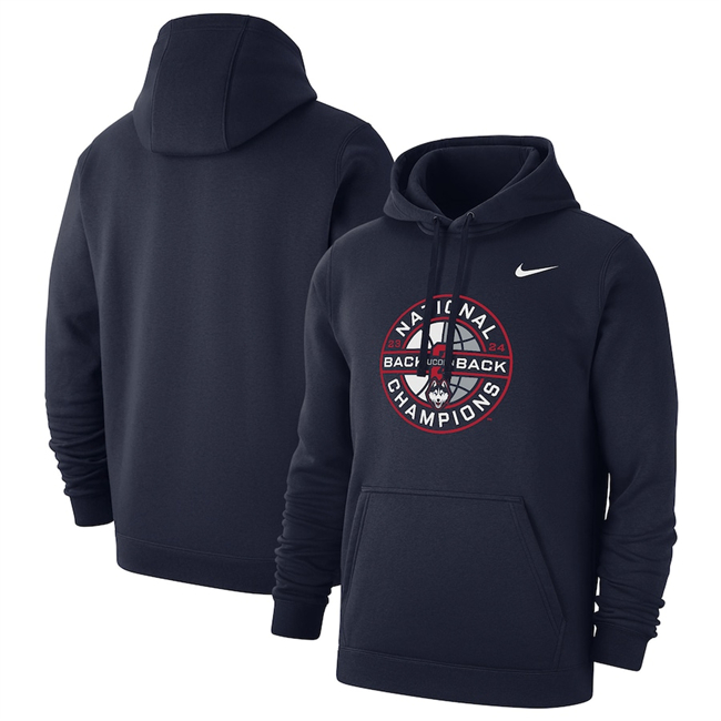 Men's UConn Huskies Navy 2024 Back-To-Back Basketball National Champions Club Fleece Pullover Hoodie Men's UConn Huskies Navy 2024 Back-To-Back Basketball National Champions Club Fleece Pullover Hoodie