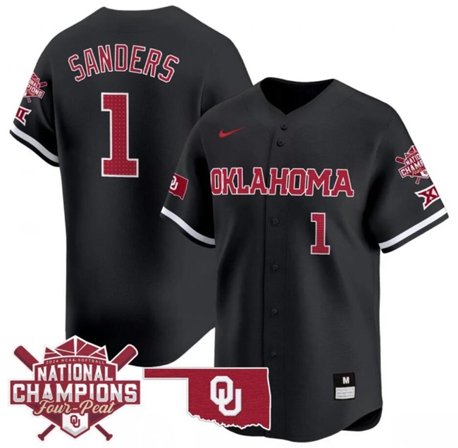 Men's Oklahoma Sooners #1 Cydney Sanders Black 2024 Softball National Champions Stitched Jersey Men's Oklahoma Sooners #1 Cydney Sanders Black 2024 Softball National Champions Stitched Jersey