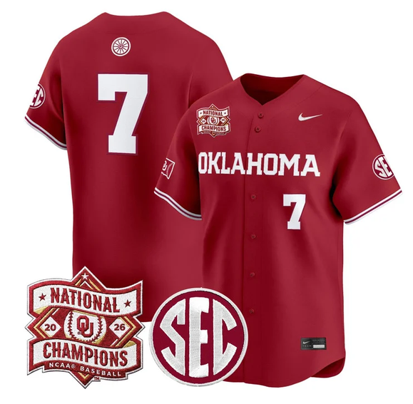 Men's Oklahoma Sooners Active Player Custom Crimson SEC & 2026 National Champions Patch Vapor Premier Limited Stitched Jersey