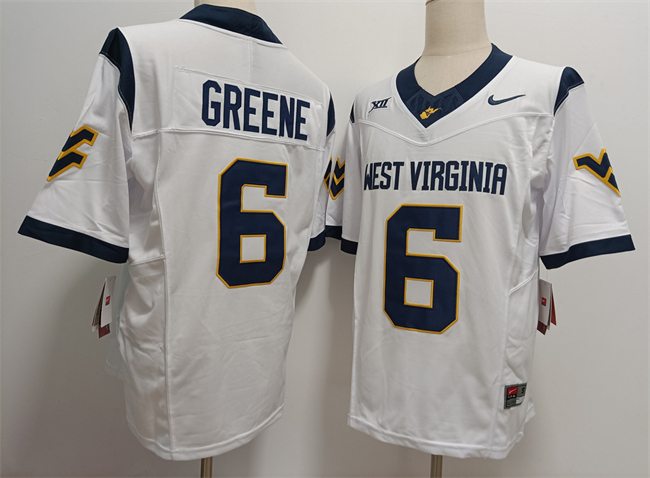 Men's West Virginia Mountaineers #6 Garrett Greene White F.U.S.E. Stitched Jersey Men's West Virginia Mountaineers #6 Garrett Greene White F.U.S.E. Stitched Jersey