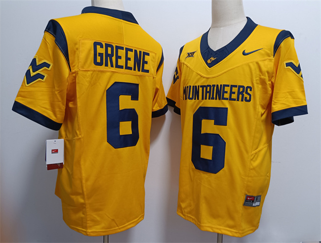 Men's West Virginia Mountaineers #6 Garrett Greene Gold F.U.S.E. Stitched Jersey Men's West Virginia Mountaineers #6 Garrett Greene Gold F.U.S.E. Stitched Jersey