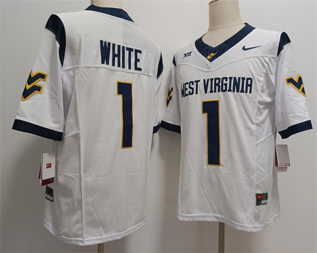 Men's West Virginia Mountaineers #1 Jahiem White White F.U.S.E. Stitched Jersey Men's West Virginia Mountaineers #1 Jahiem White White F.U.S.E. Stitched Jersey