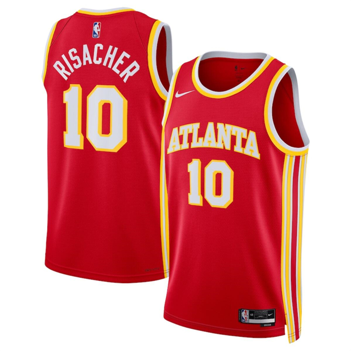 Men's Atlanta Hawks #10 Zaccharie Risacher Red 2024 Draft Icon Edition Stitched Jersey Men's Atlanta Hawks #10 Zaccharie Risacher Red 2024 Draft Icon Edition Stitched Jersey