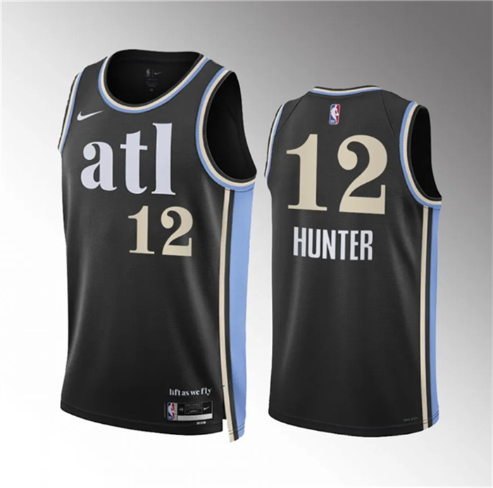 Men's Atlanta Hawks #12 De'Andre Hunter 2023 24 Black City Edition Stitched Basketball Jersey Men's Atlanta Hawks #12 De'Andre Hunter 2023 24 Black City Edition Stitched Basketball Jersey