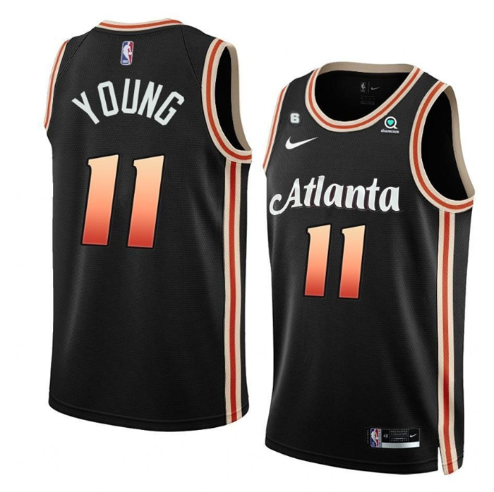 Men's Atlanta Hawks #11 Trae Young Black 2022 23 City Edition With NO.6 Patch Stitched Jersey Men's Atlanta Hawks #11 Trae Young Black 2022 23 City Edition With NO.6 Patch Stitched Jersey