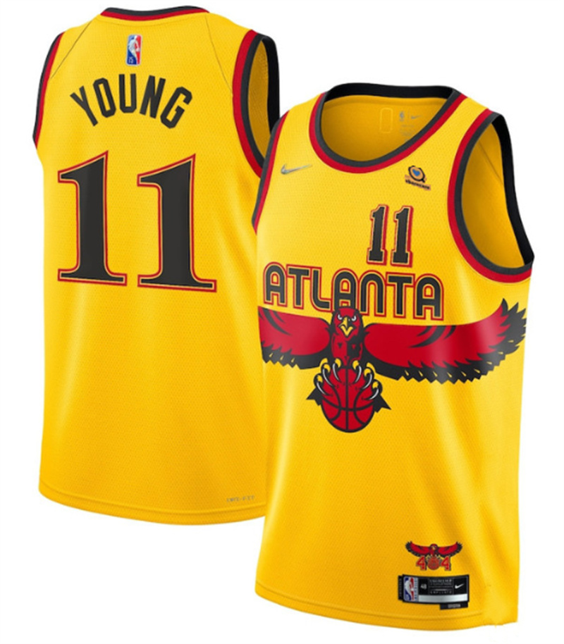 Men's Atlanta Hawks #11 Trae Young 2021-22 Yellow 75th Anniversary City Edition Stitched Jersey Men's Atlanta Hawks #11 Trae Young 2021-22 Yellow 75th Anniversary City Edition Stitched Jersey