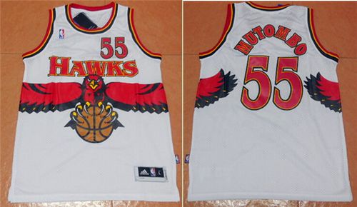 Hawks #55 Dikembe Mutombo White Throwback Stitched NBA Jersey Hawks #55 Dikembe Mutombo White Throwback Stitched NBA Jersey