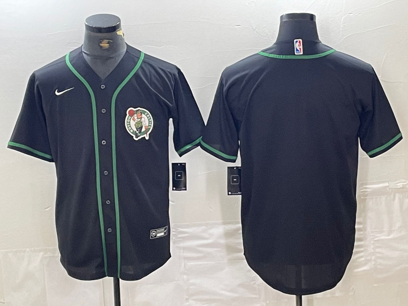 Men's Boston Celtics Black With Patch Cool Base Stitched Baseball Jersey 3 Men's Boston Celtics Black With Patch Cool Base Stitched Baseball Jersey 3