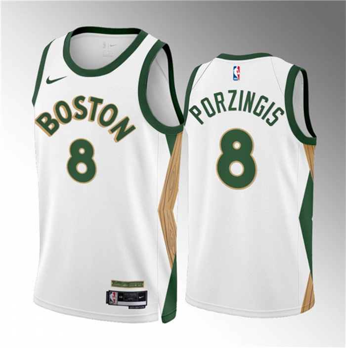 Men's Boston Celtics #8 Kristaps Porzingis White 2023 24 City Edition Stitched Basketball Jersey Men's Boston Celtics #8 Kristaps Porzingis White 2023 24 City Edition Stitched Basketball Jersey