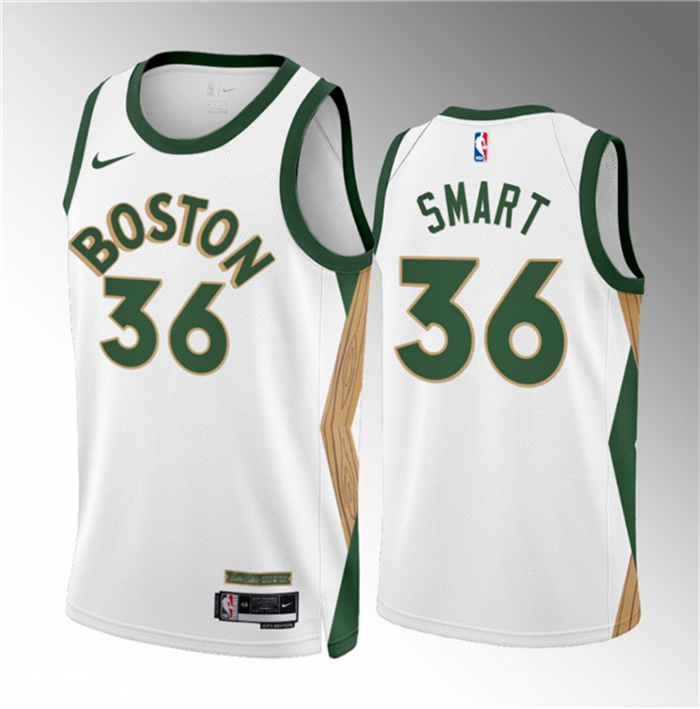 Men's Boston Celtics #36 Marcus Smart White 2023 24 City Edition Stitched Basketball Jersey Men's Boston Celtics #36 Marcus Smart White 2023 24 City Edition Stitched Basketball Jersey