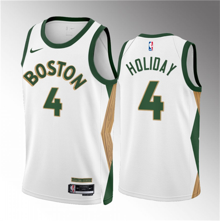 Men's Boston Celtics #4 Jrue Holiday White 2023 24 City Edition Stitched Basketball Jersey Men's Boston Celtics #4 Jrue Holiday White 2023 24 City Edition Stitched Basketball Jersey