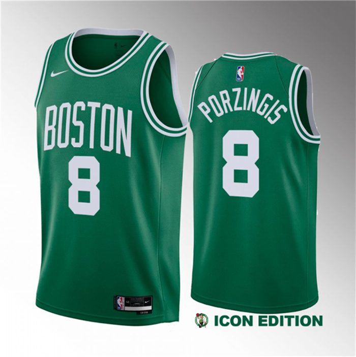 Men's Boston Celtics #8 Kristaps Porzingis Green 2023 Draft Icon Edition Stitched Basketball Jersey Men's Boston Celtics #8 Kristaps Porzingis Green 2023 Draft Icon Edition Stitched Basketball Jersey