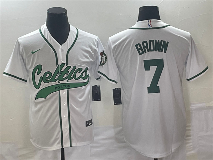 Men's Boston Celtics #7 Jaylen Brown White Stitched Baseball Jersey Men's Boston Celtics #7 Jaylen Brown White Stitched Baseball Jersey