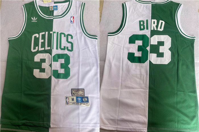 Men's Boston Celtics #33 Larry Bird White Green Split Throwback Stitched Jersey Men's Boston Celtics #33 Larry Bird White Green Split Throwback Stitched Jersey