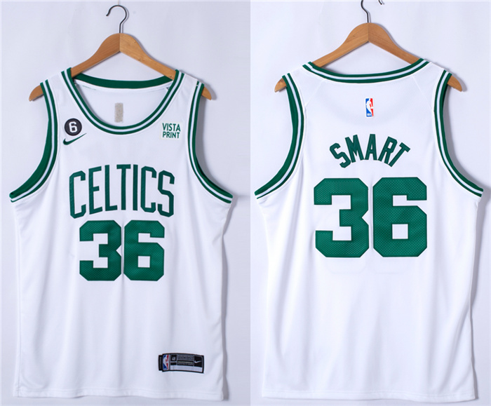 Men's Boston Celtics #36 Marcus Smart White No.6 Patch Stitched Basketball Jersey Men's Boston Celtics #36 Marcus Smart White No.6 Patch Stitched Basketball Jersey