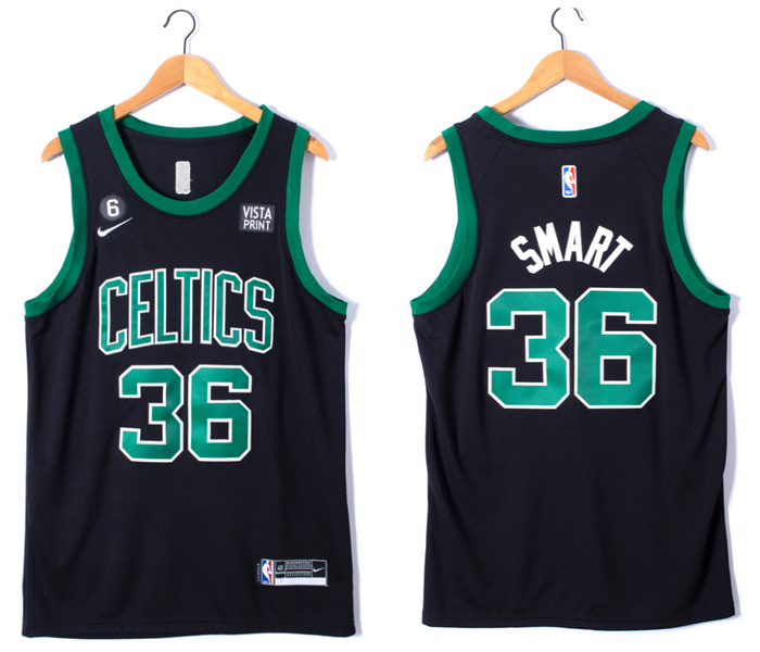 Men's Boston Celtics #36 Marcus Smart Black No.6 Patch Stitched Basketball Jersey Men's Boston Celtics #36 Marcus Smart Black No.6 Patch Stitched Basketball Jersey