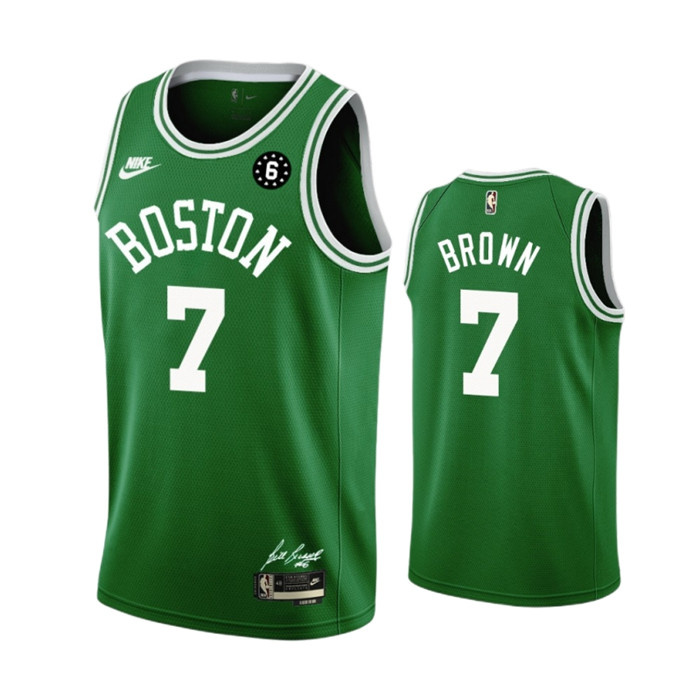 Men's Boston Celtics #7 Jaylen Brown Green No.6 Patch Stitched Basketball Jersey Men's Boston Celtics #7 Jaylen Brown Green No.6 Patch Stitched Basketball Jersey