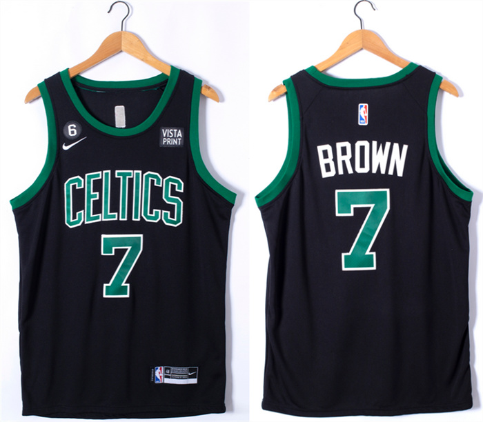 Men's Boston Celtics #7 Jaylen Brown Black No.6 Patch Stitched Basketball Jersey Men's Boston Celtics #7 Jaylen Brown Black No.6 Patch Stitched Basketball Jersey
