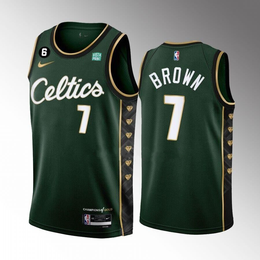 Men's Boston Celtics #7 Jaylen Brown Green 2022-23 City Edition No.6 Patch Stitched Basketball Jersey Men's Boston Celtics #7 Jaylen Brown Green 2022-23 City Edition No.6 Patch Stitched Basketball Jersey