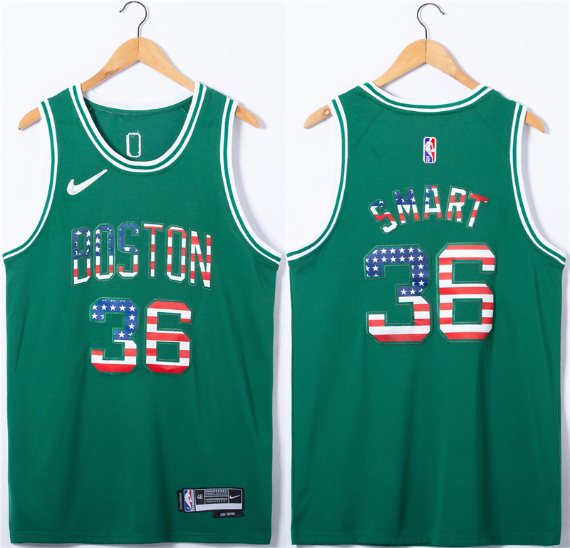 Men's Boston Celtics #36 Marcus Smart USA Flag Green Stitched Jersey Men's Boston Celtics #36 Marcus Smart USA Flag Green Stitched Jersey